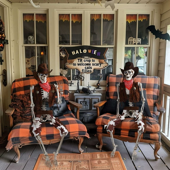 Yescom 2Pcs Halloween Pirate Life Size Skeleton Cowboy Detailed Costume Outdoor Indoor Decor 2025