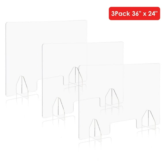 Yescom 3 Pack 36"x24" Sneeze Guards Acrylic Plexiglass Freestanding Protective Shield Clear Safety Barrier for Counter Shop