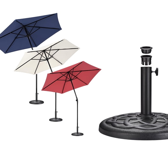 Yescom 3 Pcs 7.5Ft Portable Patio Table Umbrella w/ Base for Deck Shade for 250th National Anniversary Celebration Decor Ornament Red White and Blue