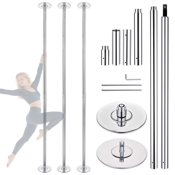Yescom 3 pack 9.25 FT Spinning Static Dancing Pole Kit for Fitness Studio Club Silver