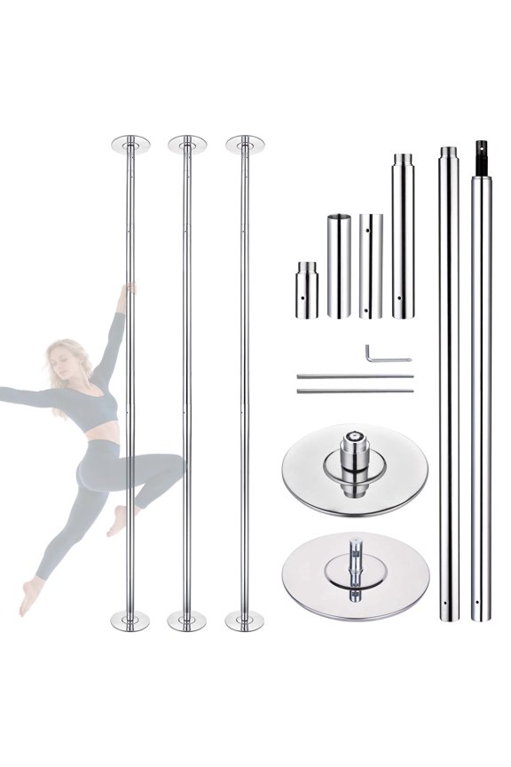 3 pack 9.25 FT Spinning Static Dancing Pole Kit for Fitness Studio Club Silver
