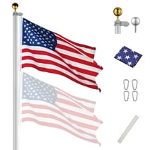 Yescom 30 FT Upgraded Sectional Aluminum Flagpole 15 Gauge 24-30mph 3'x5' US American Flag Ball Fly 2 Flags Outdoor