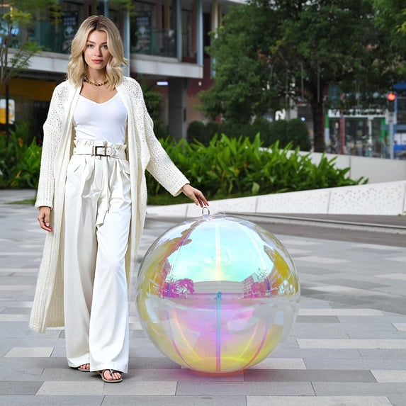 Yescom 32" Big Shiny Inflatable Mirror Ball Giant Iridescent Reusable Balloon for Large Disco Party Wedding Event Stage Decoration