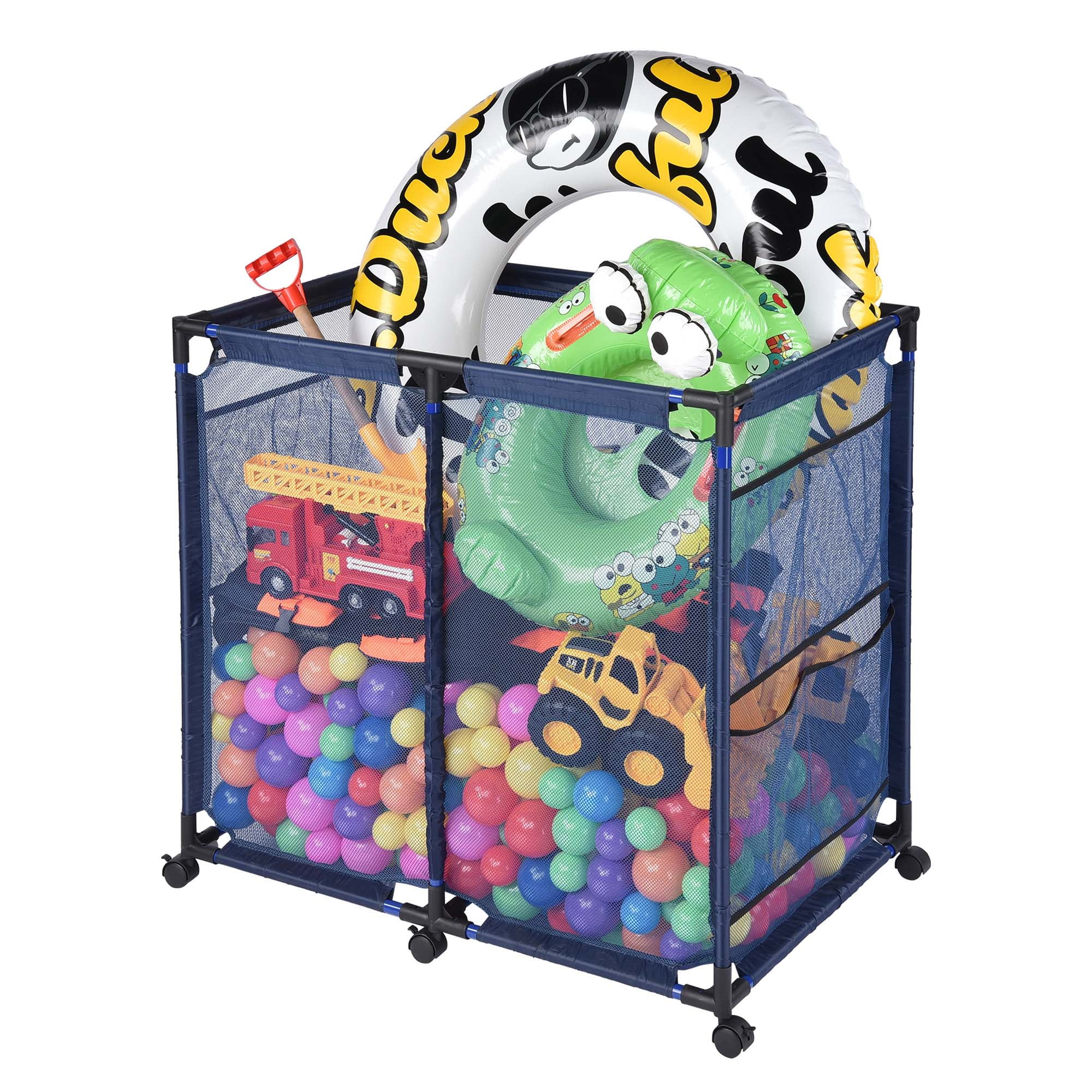 Metal Frame 6 Wheels Large Mesh Pool Storage Bin Netting