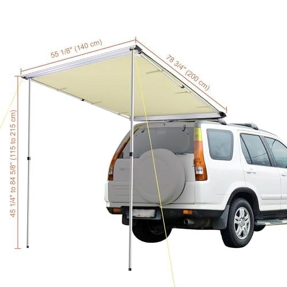 Yescom 4.6x6.6' Car Side Awning SUV Truck Vehicle Awning Rooftop Pull Out Tent Shelter PU2000mm UV50+ Shade SUV Outdoor Camping Travel Beige