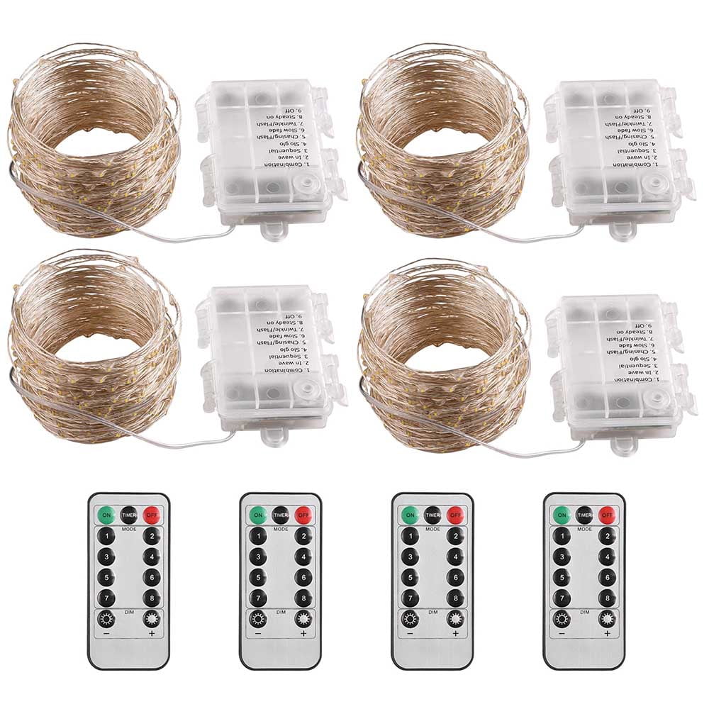 DELight 4-Pack 66Ft LED Fairy String Lights, Warm White, 8 Modes ...