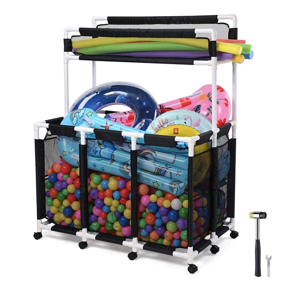 Yescom 424 Gallon Pool Float Storage Bin for Toys Raft Noodles 52"x33"x67" 2 Tiers Rolling Cart