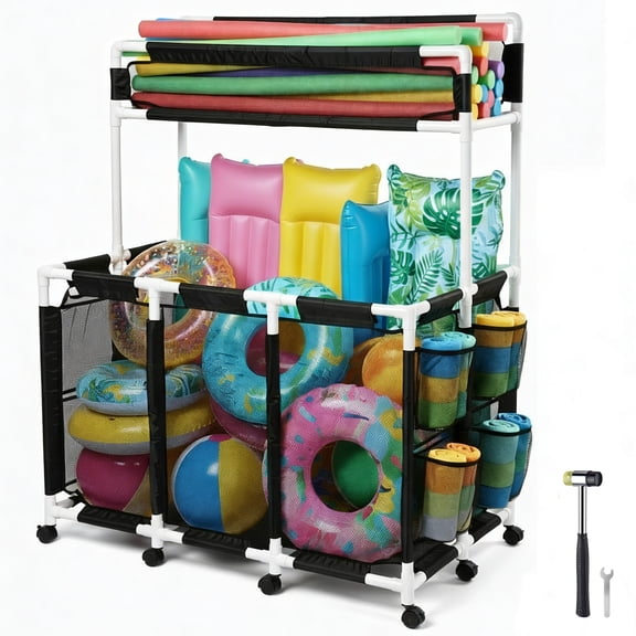 Yescom 424 Gallon Pool Float Storage Bin for Toys Raft Noodles 52"x33"x67" 2 Tiers Rolling Cart