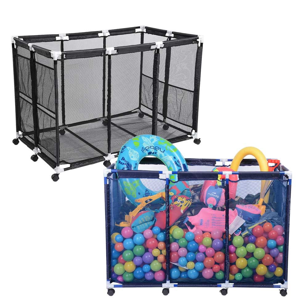 Yescom 48" XX-Large Rolling Pool Toy Storage Bin – Heavy-Duty Metal Frame Mesh Cart with 10-Wheel Stability in Black