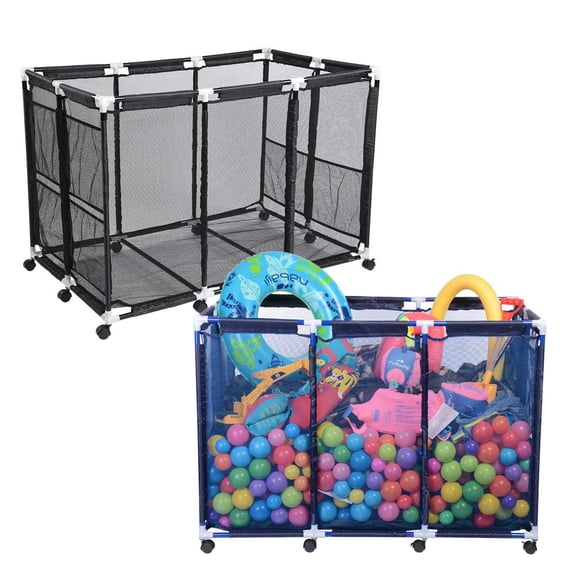 Yescom 48" XX-Large Rolling Pool Toy Storage Bin  Heavy-Duty Metal Frame Mesh Cart with 10-Wheel Stability in Black