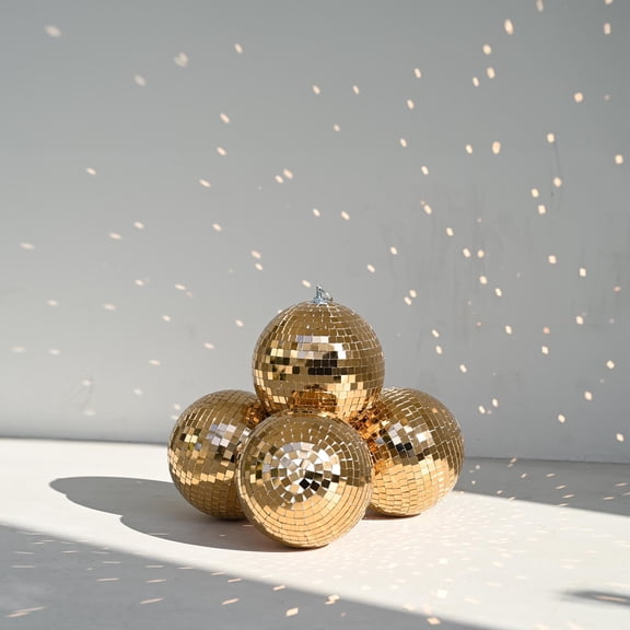 Yescom 4PCS 7" Small Disco Ball Mirror Mini Hanging Decor for 70s 80s Party Events Wedding DJ Dance Club Stage Lighting Champagne Gold