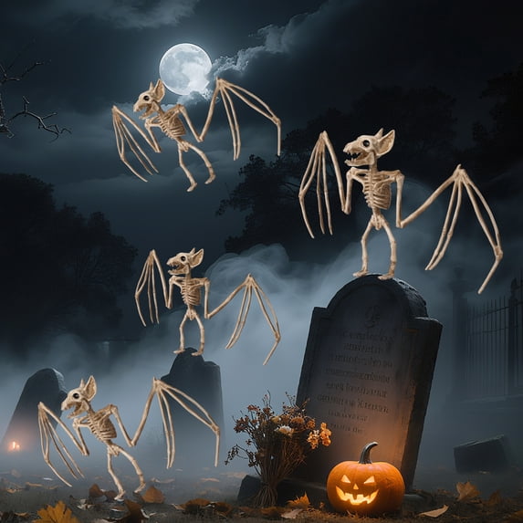Yescom 4Pcs Bat Skeleton Halloween Decor Plastic Hangable Indoor Outdoor Haunted House Party 2026