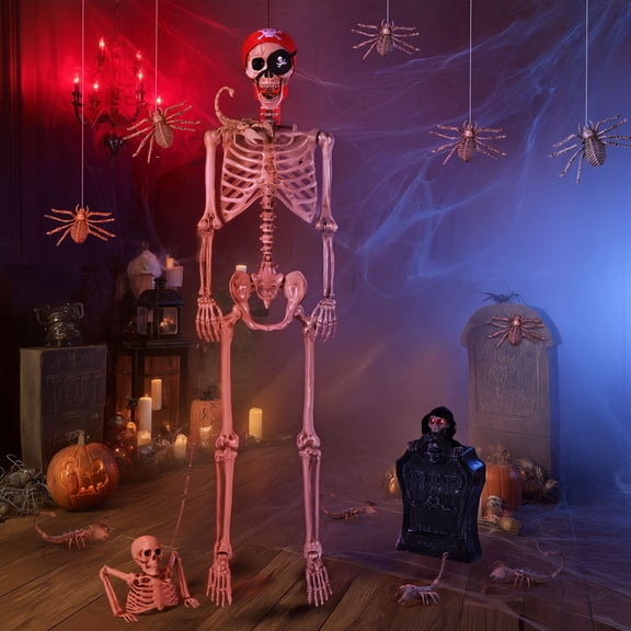 Yescom 5.6 Ft Pirate Skeleton with 15" Animated Halloween Tombstone & Half Skeleton Party 2026
