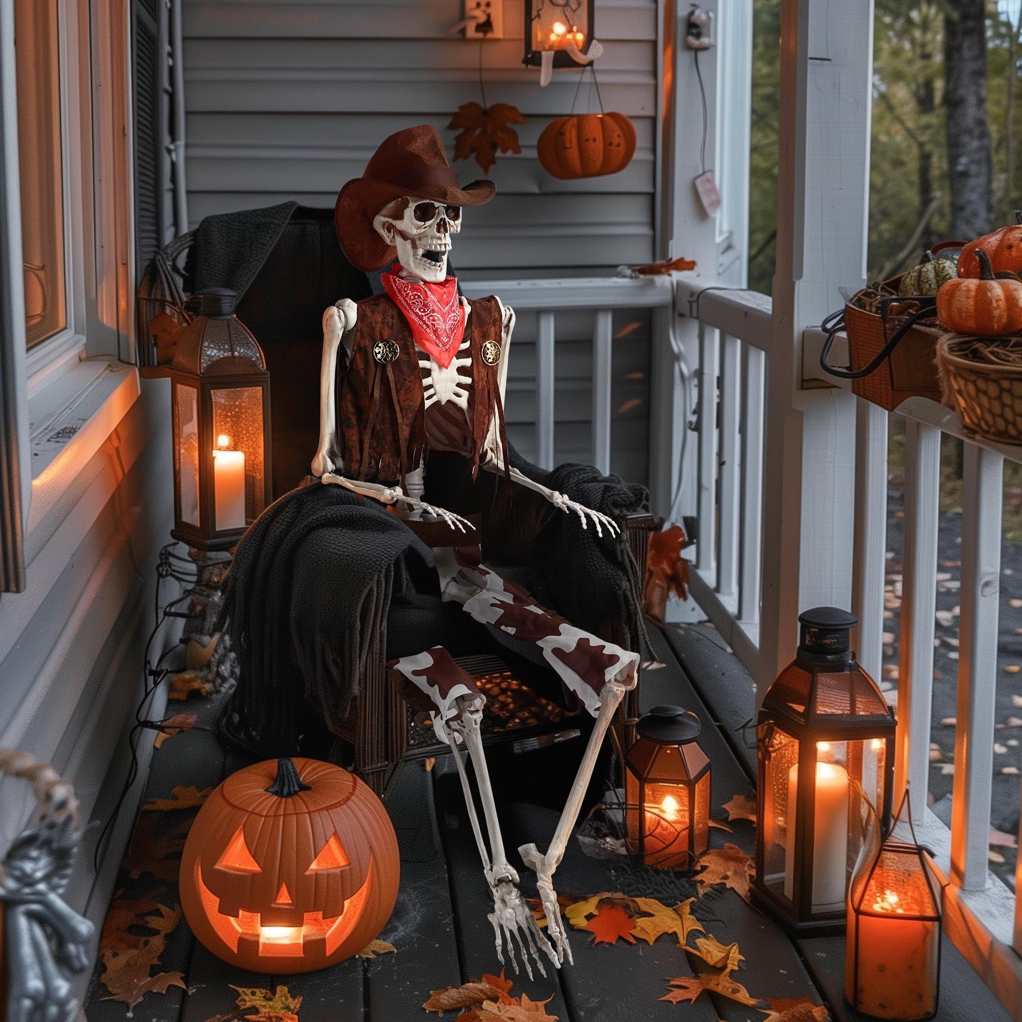 Yescom Pirate Life Size Skeleton Poseable Cowboy Halloween Party Decoration Haunted House Props 5.4ft 2024