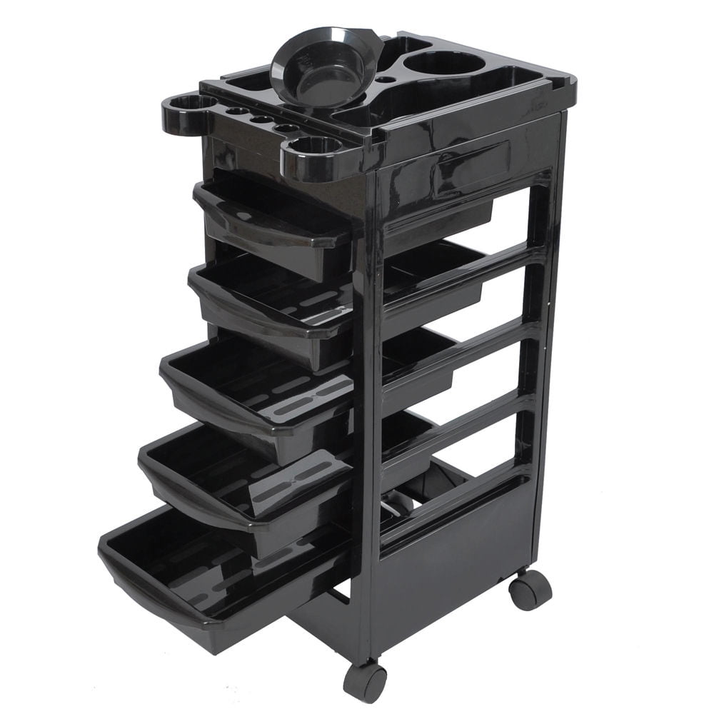 Black 5-Layer Rolling Salon Trolley with Removable Drawers