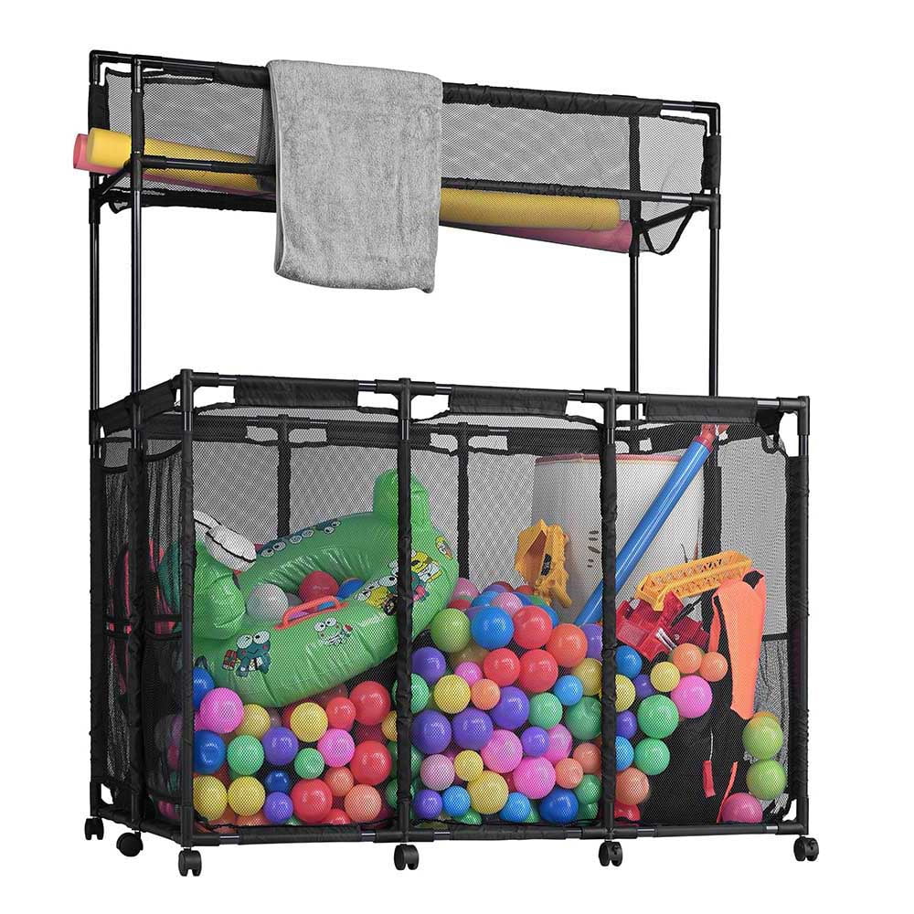 Yescom 50" Large Rolling Pool Toy Organizer – Sleek Black Mesh Storage Bin in Black
