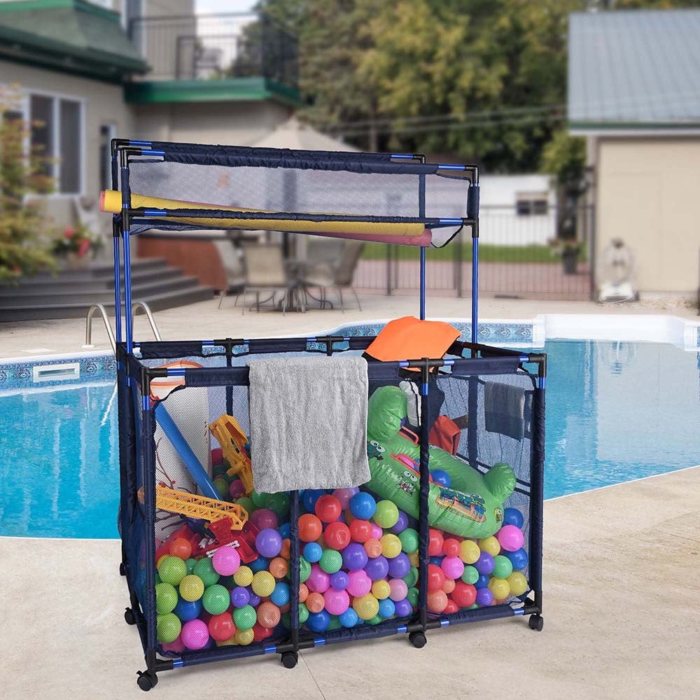 Yescom 50" Large Rolling Pool Toy Organizer – Sleek Black Mesh Storage Bin in Blue