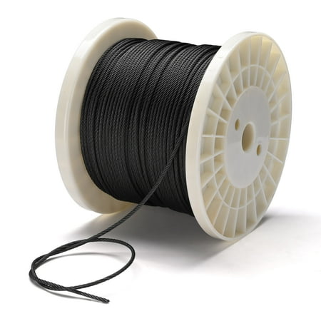 Yescom 500FT 1/8" Black Stainless Steel Cable T316 Wire Rope 7x7 Aircraft Strand for Decking Cable Railing System String Light Hanging
