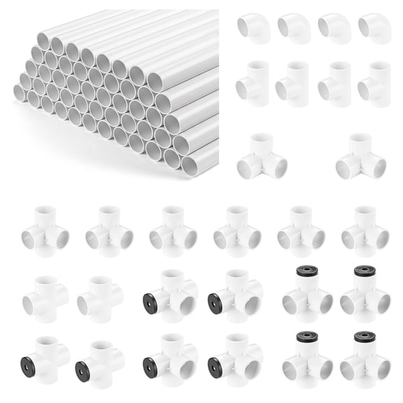 Yescom 50Pc 1 1/4" DIY PVC Pipe Sch 40 with 2/3/4 Way Fitting Kit Furniture Grade