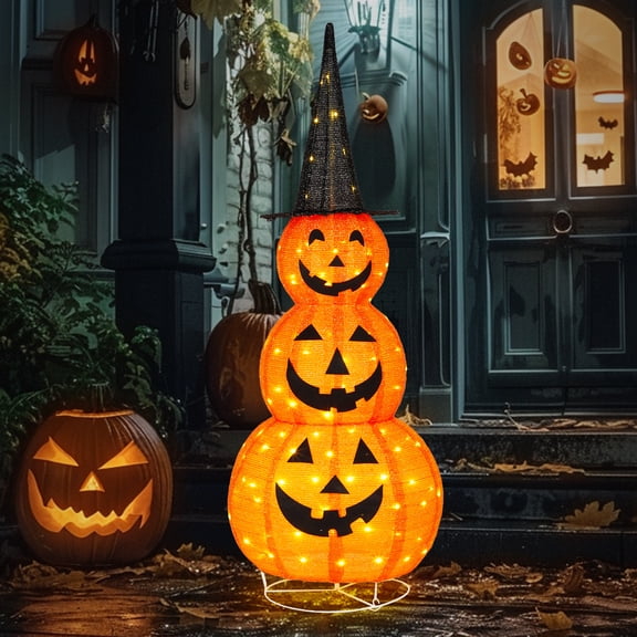 Yescom 5FT Halloween Pumpkins,Stacked Foldable,Jack O Lantern,LED Lights Party Outdoor Decorations 2026