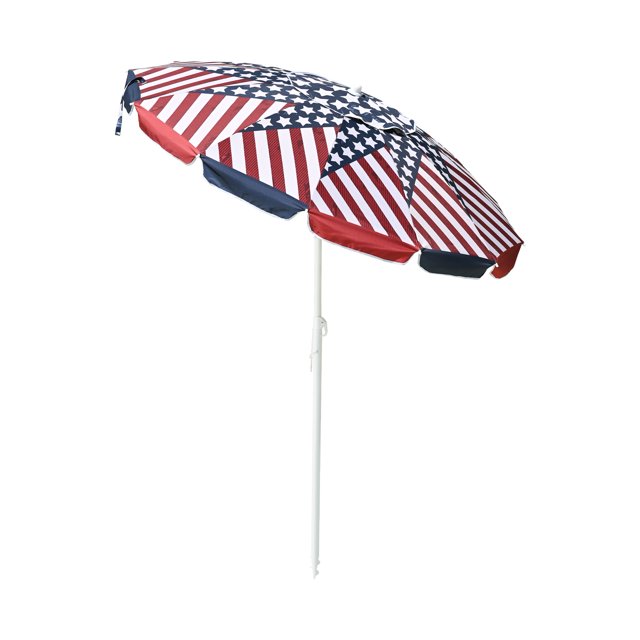 6 Ft Outdoor Beach Umbrella US Flag UV Protection Sunshade Tilt