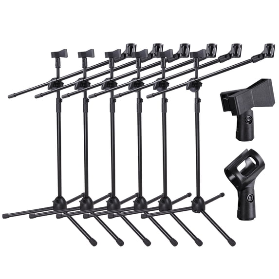 Yescom 6 Packs Microphone Stand Tripod w/ Dual Mic Clip Adjustable Rotating Boom Arm