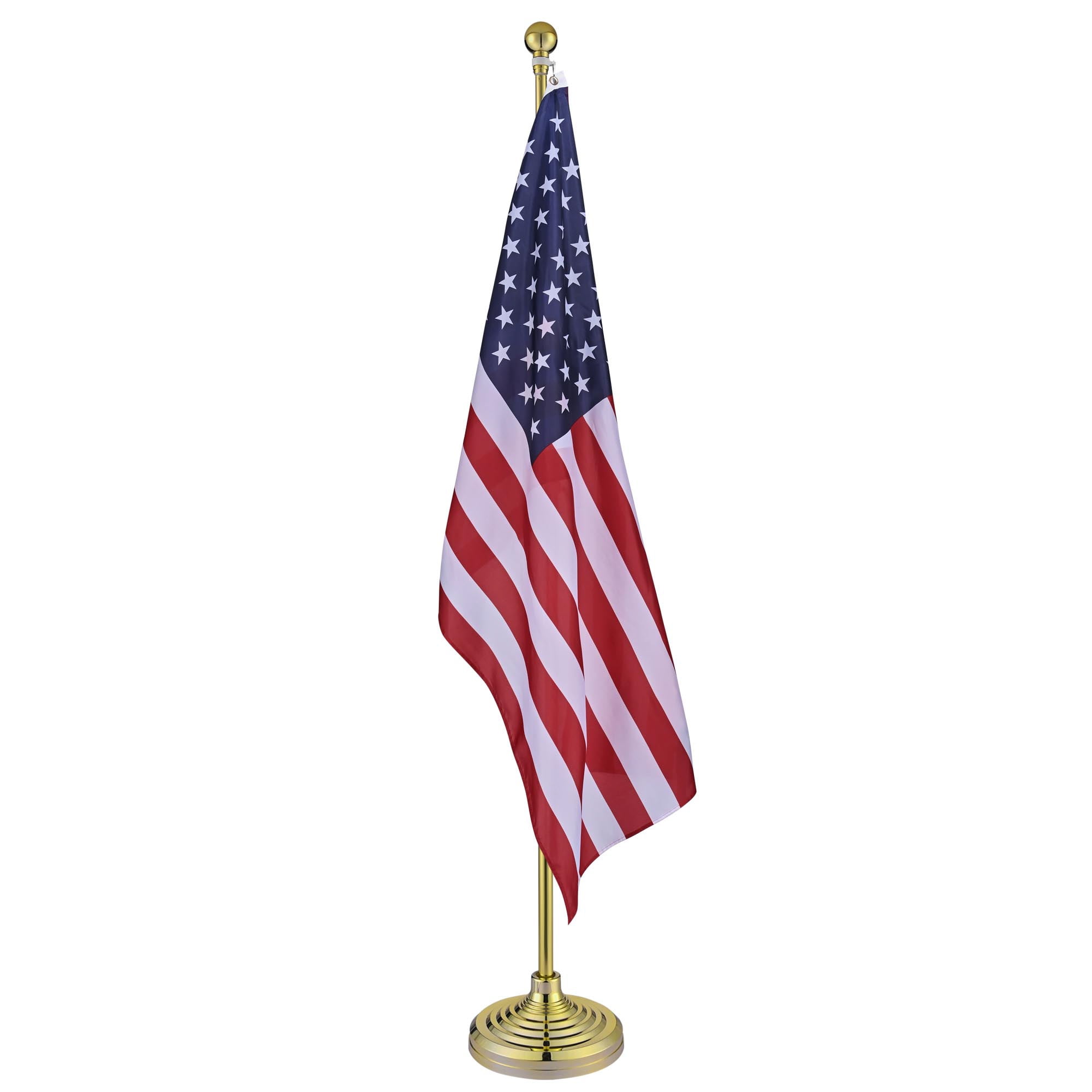 Yescom 6FT Telescoping Indoor Flag Pole Kit Aluminum Gold Pole Ball Topper  with 3x5Ft US Flag & Base Stand 