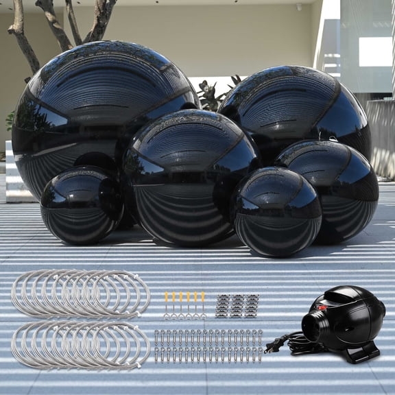 Yescom 6PCS Inflatable Mirror Ball Set Black Reusable Hanging Balloon with Electric Pump and Wire Hanging Kit for Disco Party Wedding Event