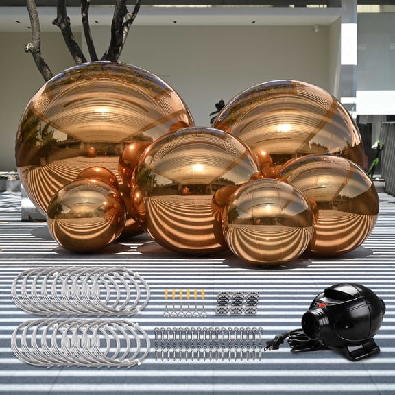 Yescom 6PCS Inflatable Mirror Ball Set Golden Reusable Hanging Balloon with Electric Pump and Wire Hanging Kit for Disco Party Wedding Event