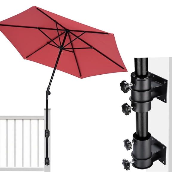 Yescom 7.5FT Patio Umbrella Deck Mount Kit with Side Holder Space Saving for Small Outdoor Rail Balcony Post Shade, Red