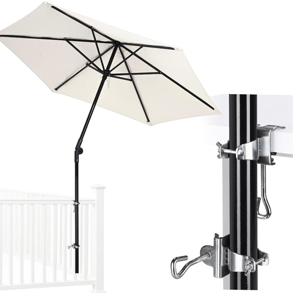 Yescom 7.5Ft Tilt Deck Railing Umbrella Kit with Drill-free Side Mount 2-Angle Clamp Holder for Portable Shade, Ivory