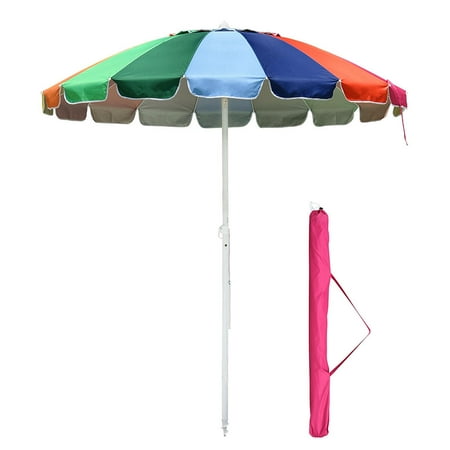 Yescom 7 ft Metal Rainbow Beach Patio Umbrella 16 Rib Tilt Market Umbrella