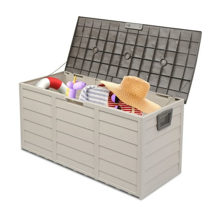 Yescom 75Gal 260L Deck Storage Box for Tools Cushions Toys Seat Lockable Brown