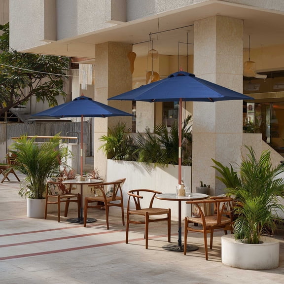 Yescom 7FT Solid Wood Patio Umbrella 6 Ribs Pulley Lift for Resort Outdoor Event Small Table Rental Pool Deck Yard, Navy