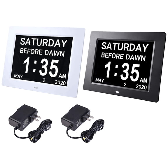 Yescom 8" LCD Day Clock Digital Calendar Alarm Large Dementia Table Home Office 2 Pack