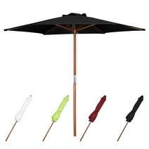 Yescom 8 ft Wooden Patio Umbrella 6 Rib with Rope Pulley Table Parasol Outdoor Garden Yard Market Sunshade Black