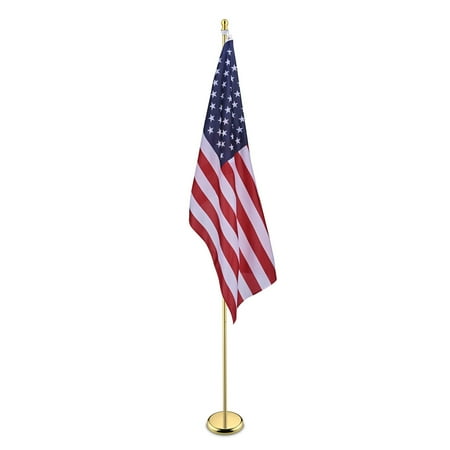 Yescom 8FT Sectional Indoor Flag Pole Kit Aluminum Gold Pole Ball Topper with 3x5Ft US Flag & Base Stand