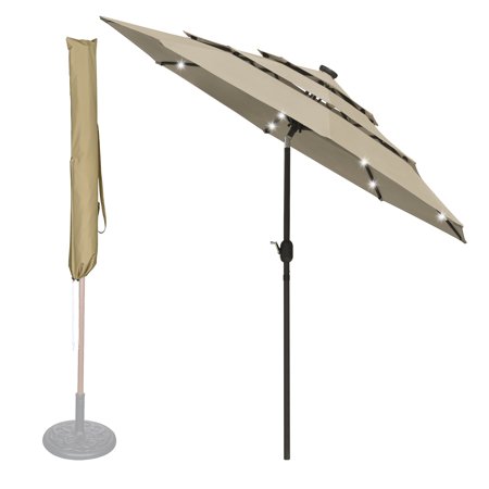 Yescom 9 Ft 3 Tier Patio Umbrella with Protective Cover Solar LED Crank & Tilt Backyard