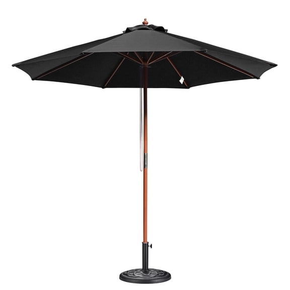 Yescom 9FT Solid Wood Patio Umbrella w/ Retro Base Pulley Lift for Resort Outdoor Event Decor Rental Wedding Party Black