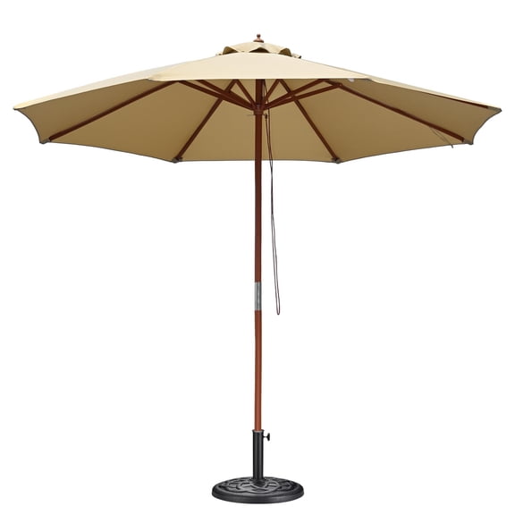 Yescom 9FT Solid Wood Patio Umbrella w/ Retro Base Pulley Lift for Resort Outdoor Event Decor Rental Wedding Party Tan