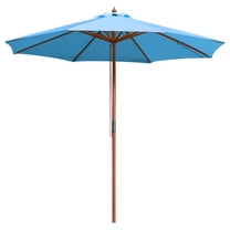 Yescom 9FT Wooden Patio Umbrella UV30  for Beach Pool Wedding Party Table Market Garden Yard Hotel Deck Cafe Blue