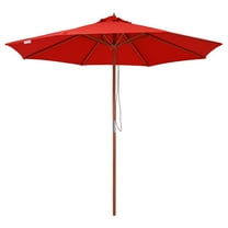 Yescom 9FT Wooden Patio Umbrella UV30  for Beach Pool Wedding Party Table Market Garden Yard Hotel Deck Cafe Red