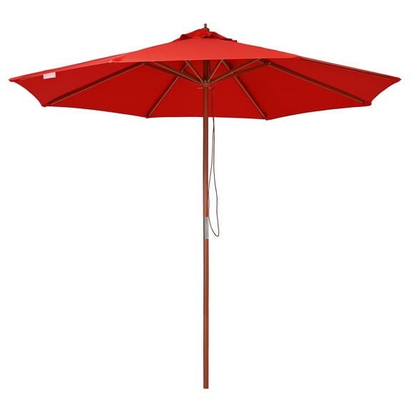 Yescom 9FT Wooden Patio Umbrella UV30+ for Beach Pool Wedding Party Table Market Garden Yard Hotel Deck Cafe Red