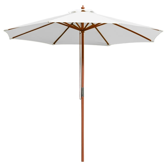 Yescom 9FT Wooden Patio Umbrella UV30+ for Beach Pool Wedding Party Table Market Garden Yard Hotel Deck Cafe White