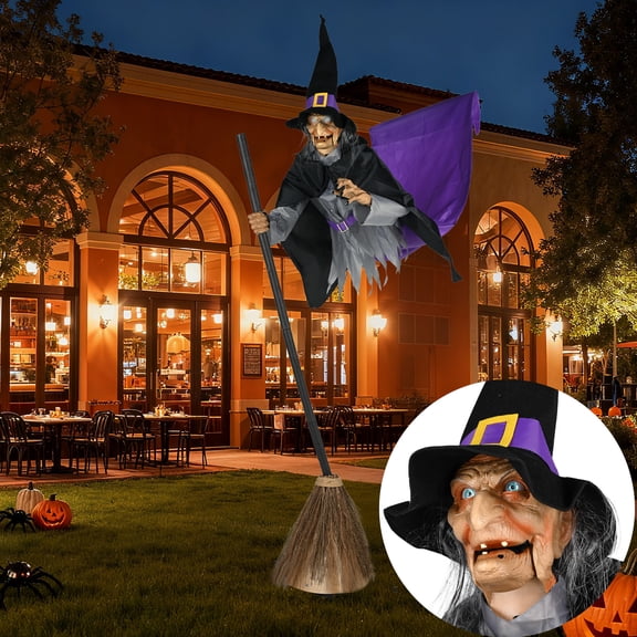 Yescom 9Ft Animatronics Flying Witch Hovering Broom Animated Halloween Outdoor Decoration Motion Activated AC 110-240V 2026 Party Outdoor Decor