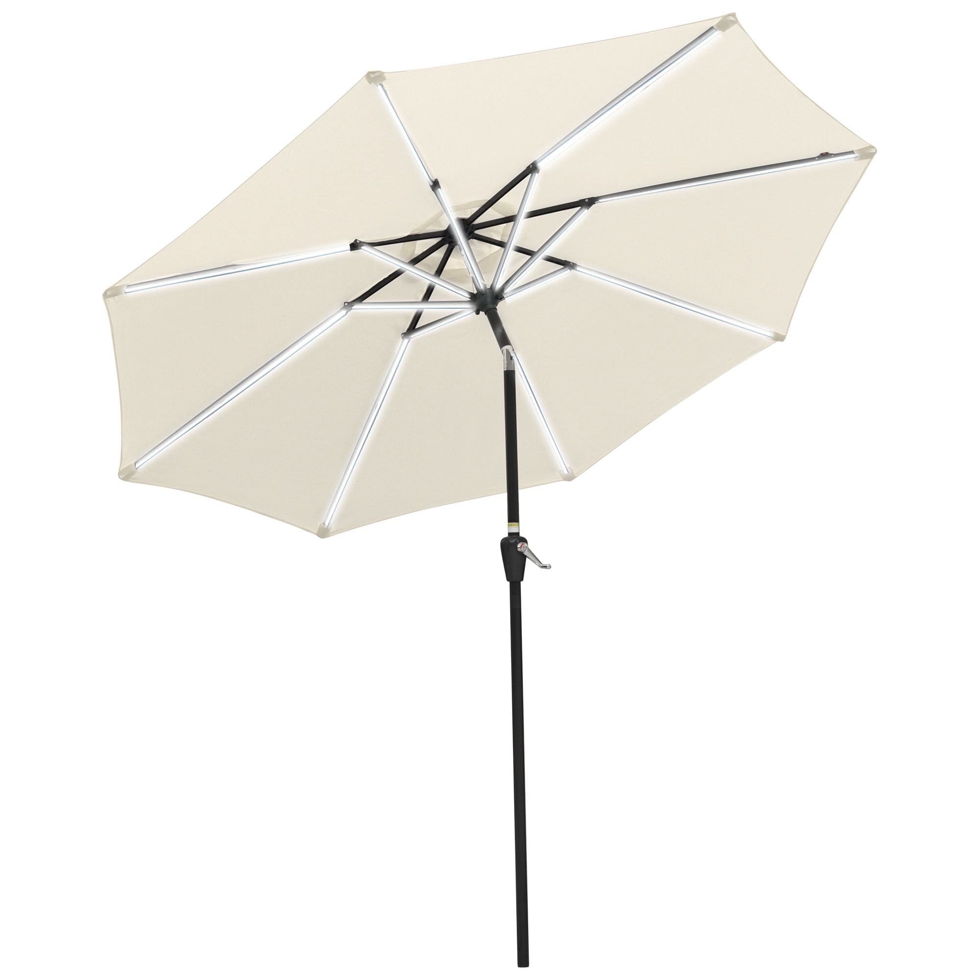9ft Light Beige Solar Powered LED Patio Umbrella with Crank