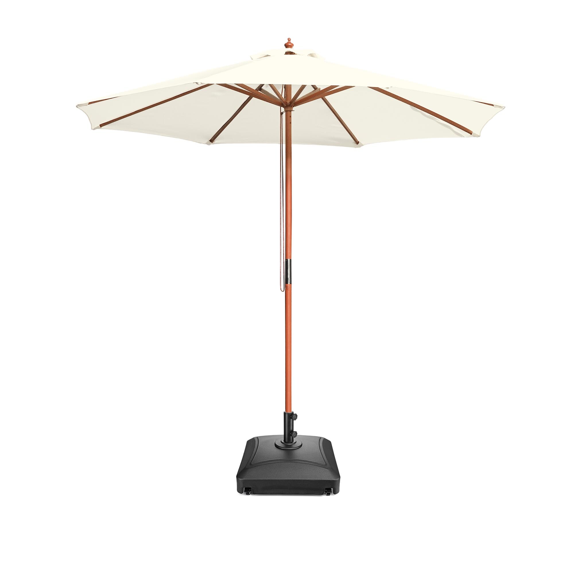 Yescom 9ft Solid Wood Outdoor Patio Umbrella with Base Included Parasol Wheels Stand for Bistro Market Garden Deck Yard Poolside Ivory