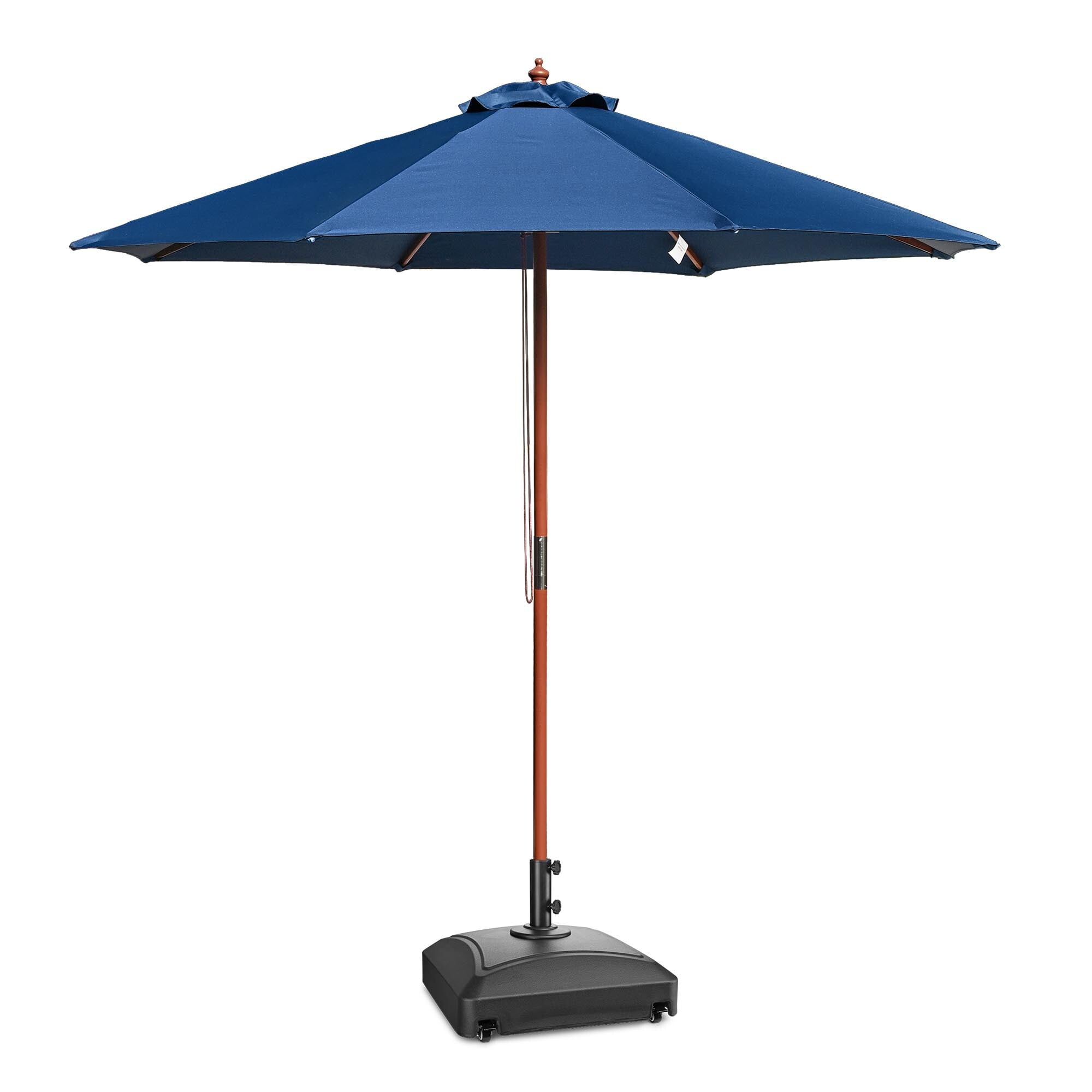 Yescom 9ft Solid Wood Outdoor Patio Umbrella with Base Included Parasol Wheels Stand for Bistro Market Garden Deck Yard Poolside Navy