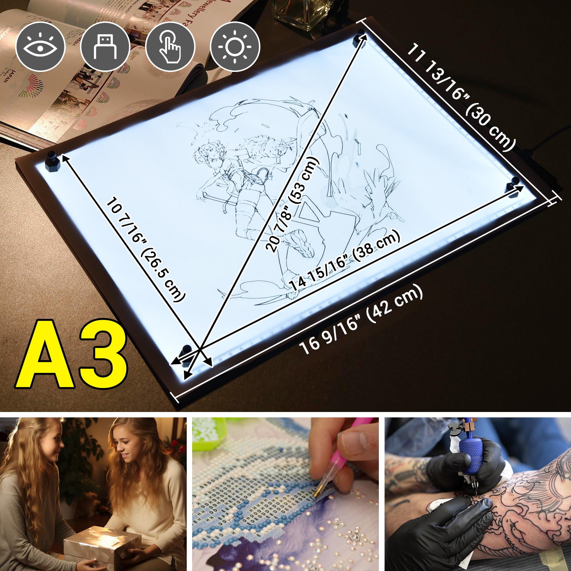 ANYWAY.GO A3 Light Pad for Diamond Painting, Diamond Art LED Light Board Kit,  Portable Light Box for Tracing with 5D Painting Tools Set for Full Drill Diamond  Painting Accessories 