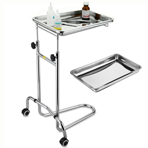 Yescom Mobile Mayo Stand with 2 Pcs Trays Adjustable Height 31" -50" Stainless Steel Lockable Wheels Cart